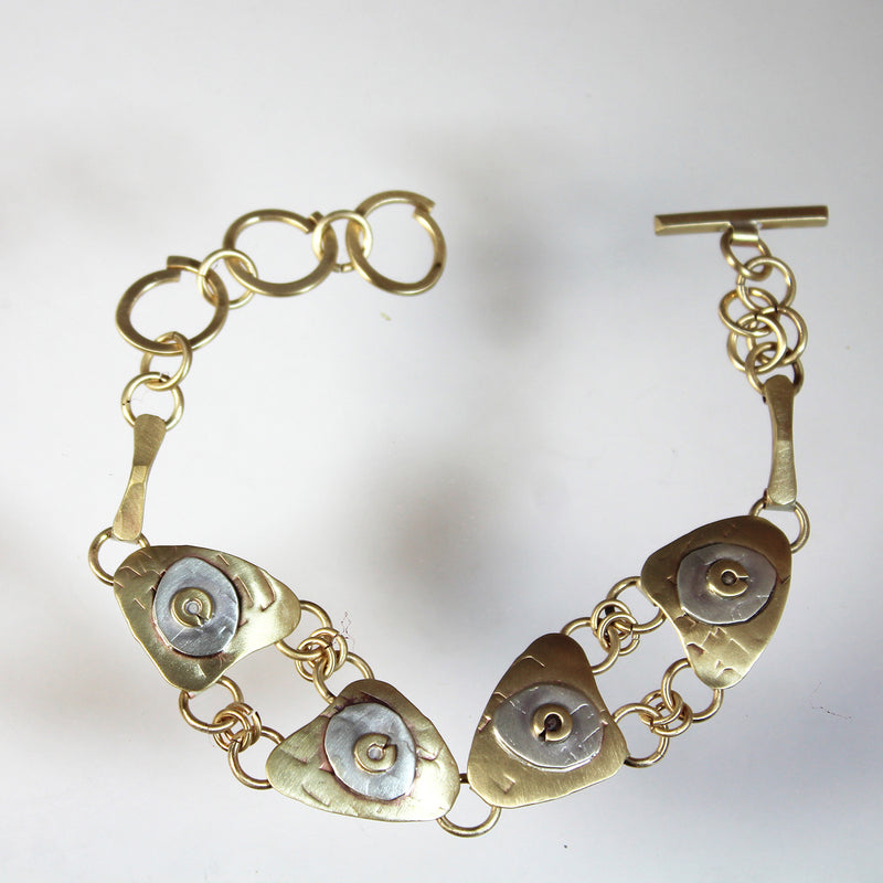 Lily Pads Link Bracelet Brass and Sterling