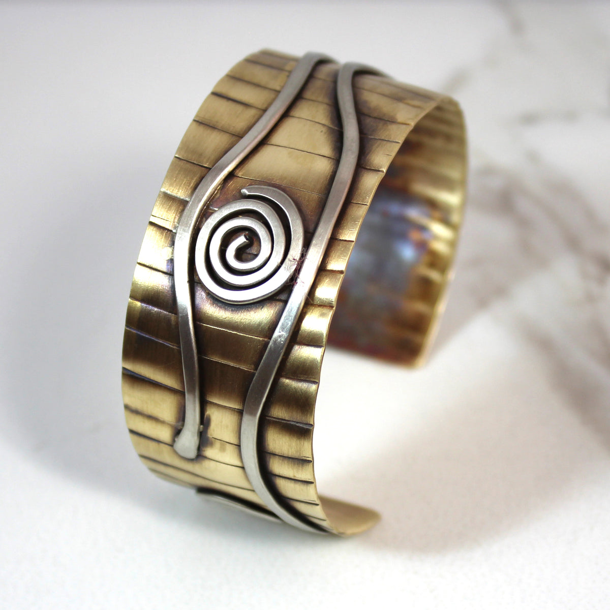 Aegean Motif Cuff Bracelet Brass and Nickel Silver - Whitney Designs Ltd