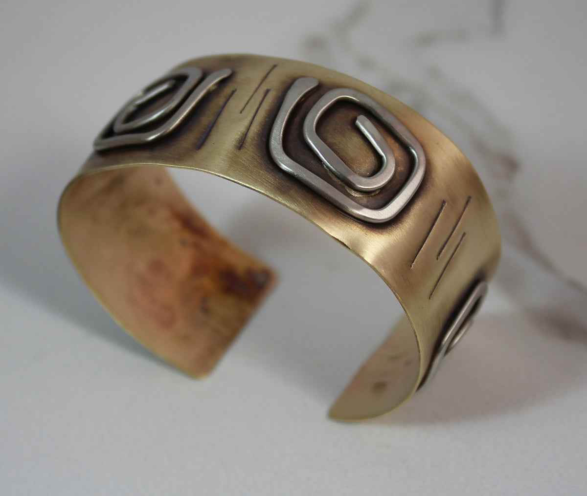 Aegean Square Spiral Cuff Bracelet Brass and Nickel Siver - Whitney Designs Ltd