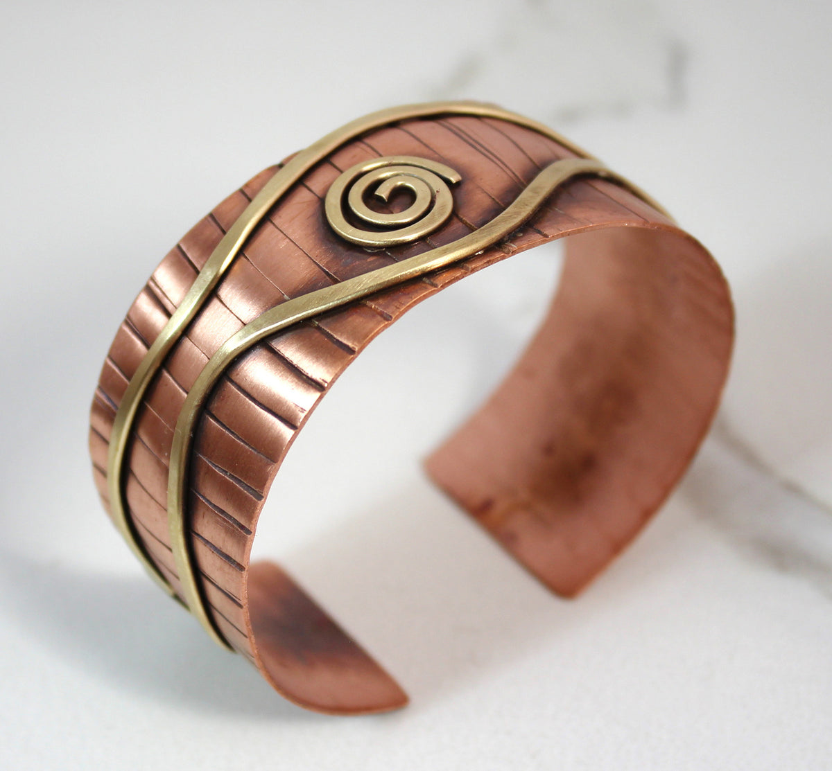 Whitney Designs Handmade Copper and Brass Cuff Bracelet Crete Design – Whitney Designs Ltd