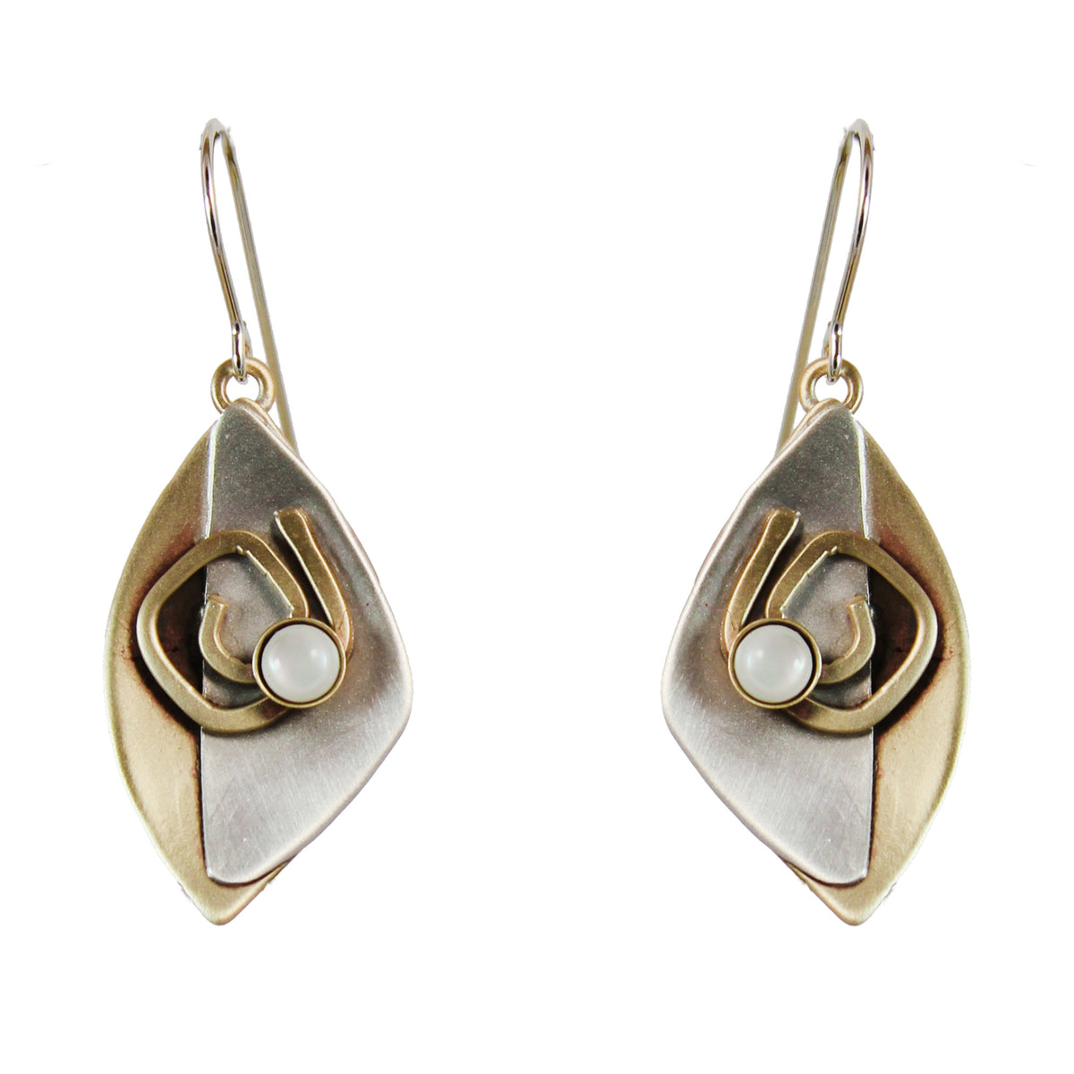 Mother of Pearl Stones Labyrinth Earrings Sterling and Brass - Whitney Designs Ltd