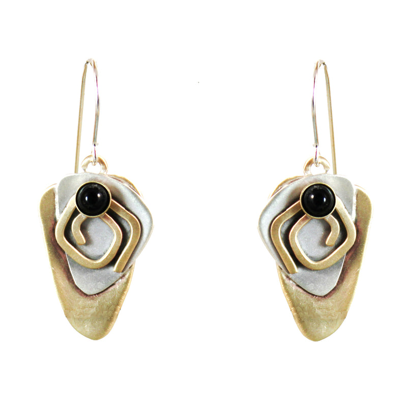 Onyx stones in Labyrinth Earrings Sterling and Brass