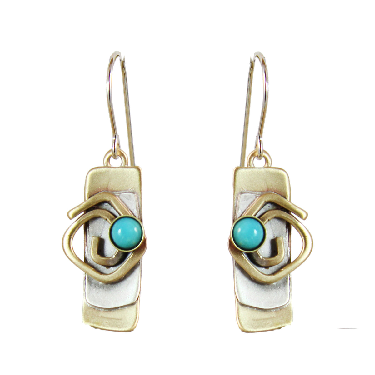 Turquoise stones Labyrinth Earrings Sterling and Brass - Whitney Designs Ltd