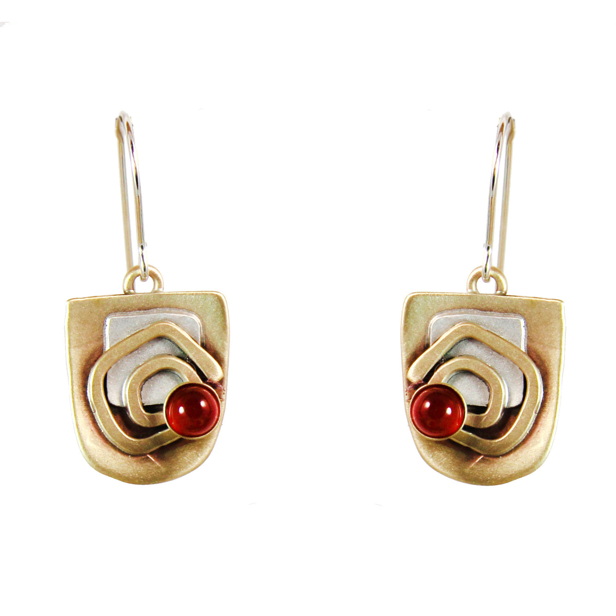 Carnelian stone Labyrinth Earrings Sterling and Brass - Whitney Designs Ltd
