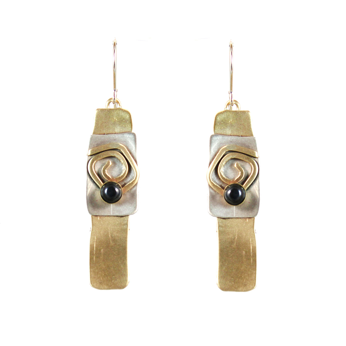 Hematite Stones Labyrinth Earrings Sterling and Brass - Whitney Designs Ltd