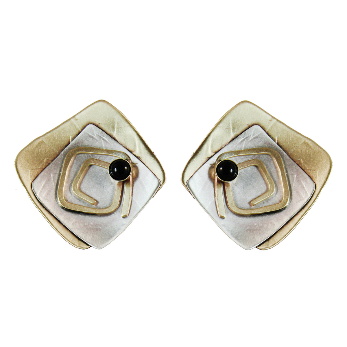 Posts with Onyx Stones Labyrinth Earrings Sterling and Brass - Whitney Designs Ltd