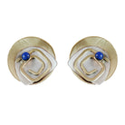Denim Lapis Stones Labyrinth Post Earrings Sterling and Brass - Whitney Designs Ltd