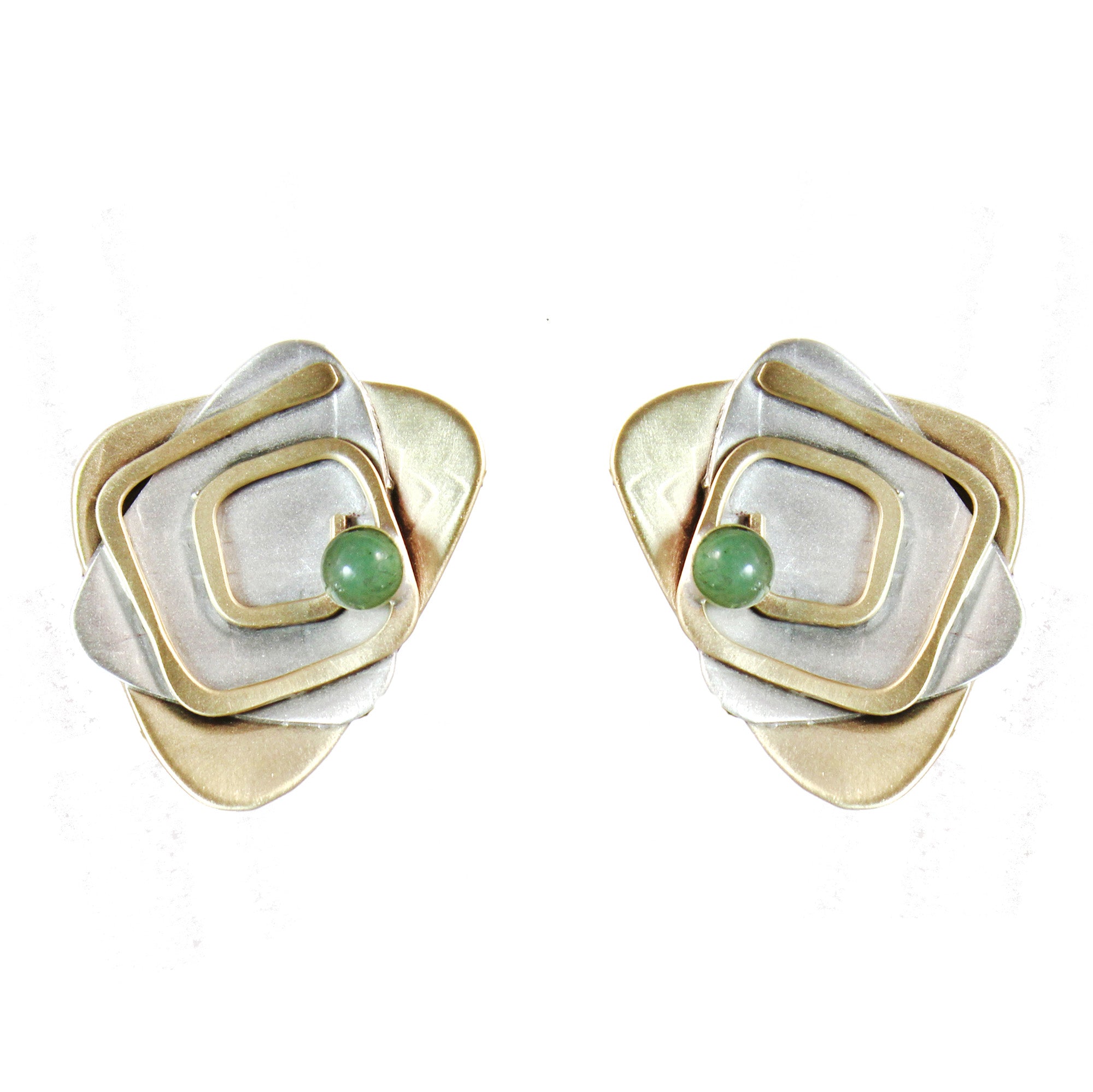 Aventurine Stones Labyrinth Earrings Sterling and Brass - Whitney Designs Ltd