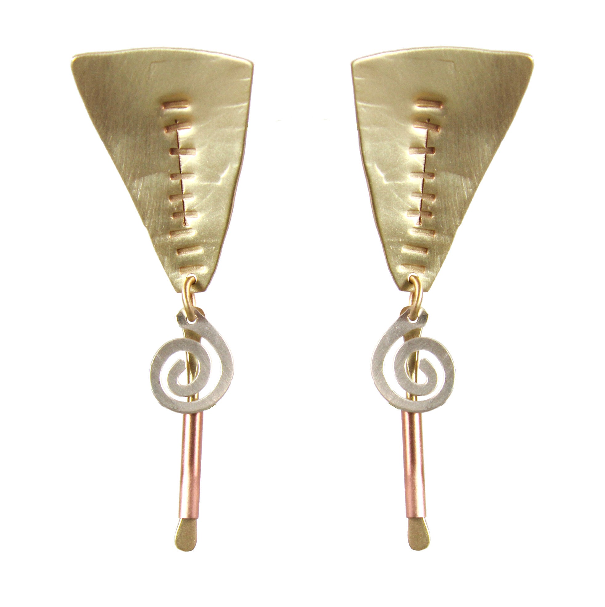 Sterling  Markings Earrings with Spirals and Brass