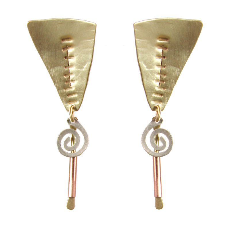 Sterling  Markings Earrings with Spirals and Brass