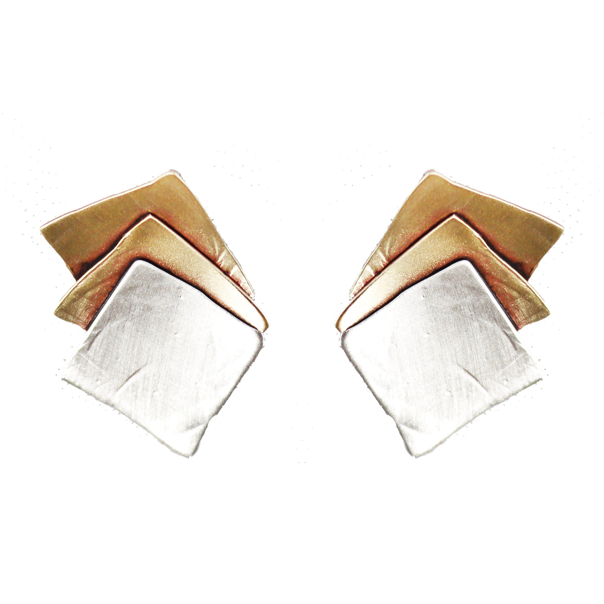 Deco  Brass and Sterling Silver Earrings