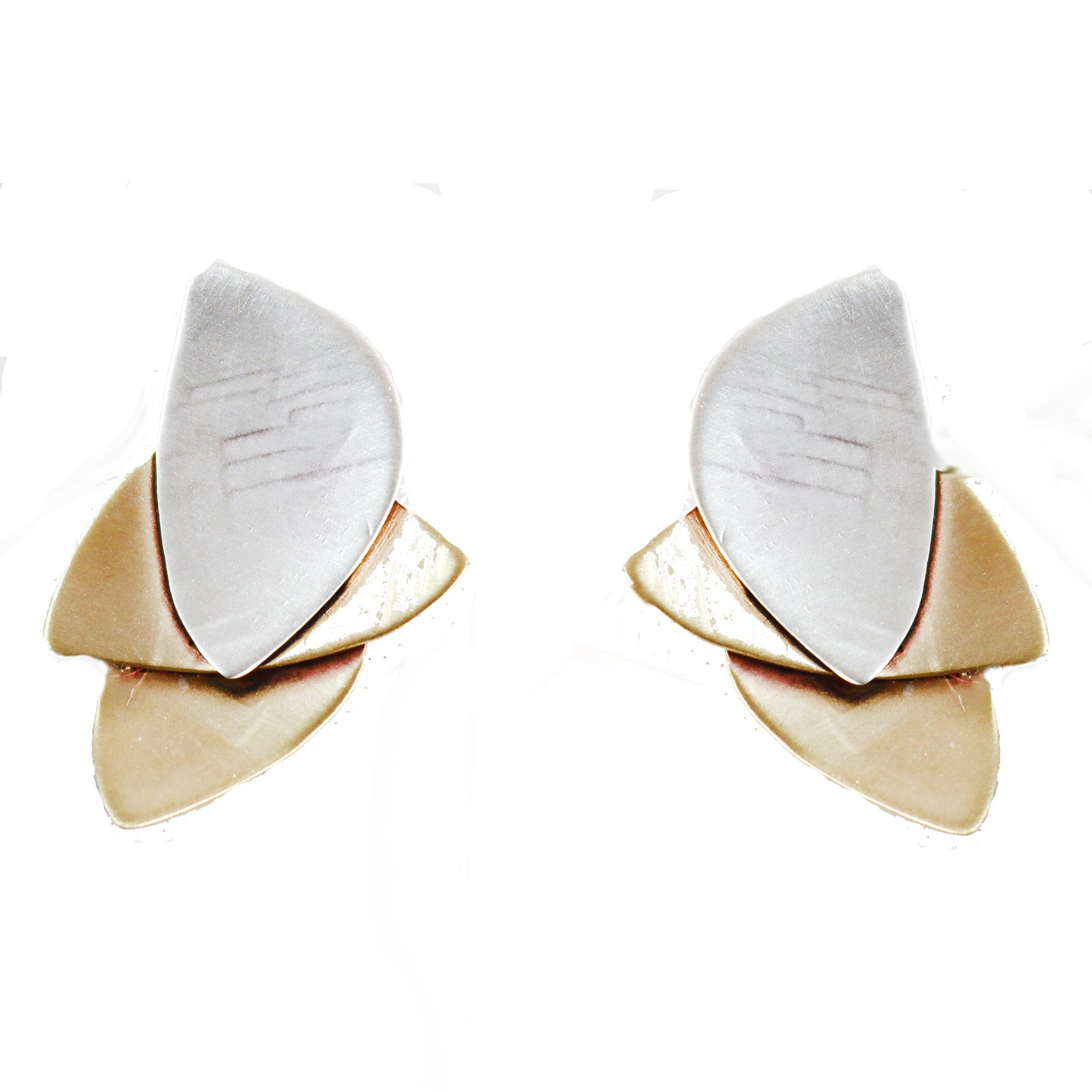 Deco  Brass and Sterling Silver Earrings