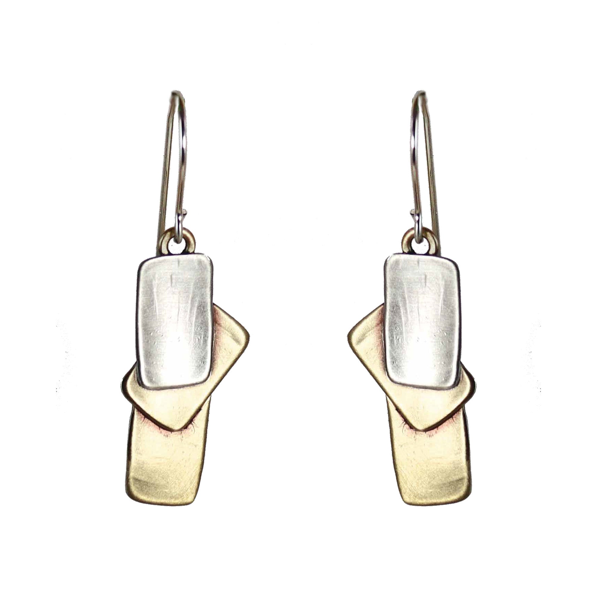 Deco  Brass and Sterling Silver Earrings