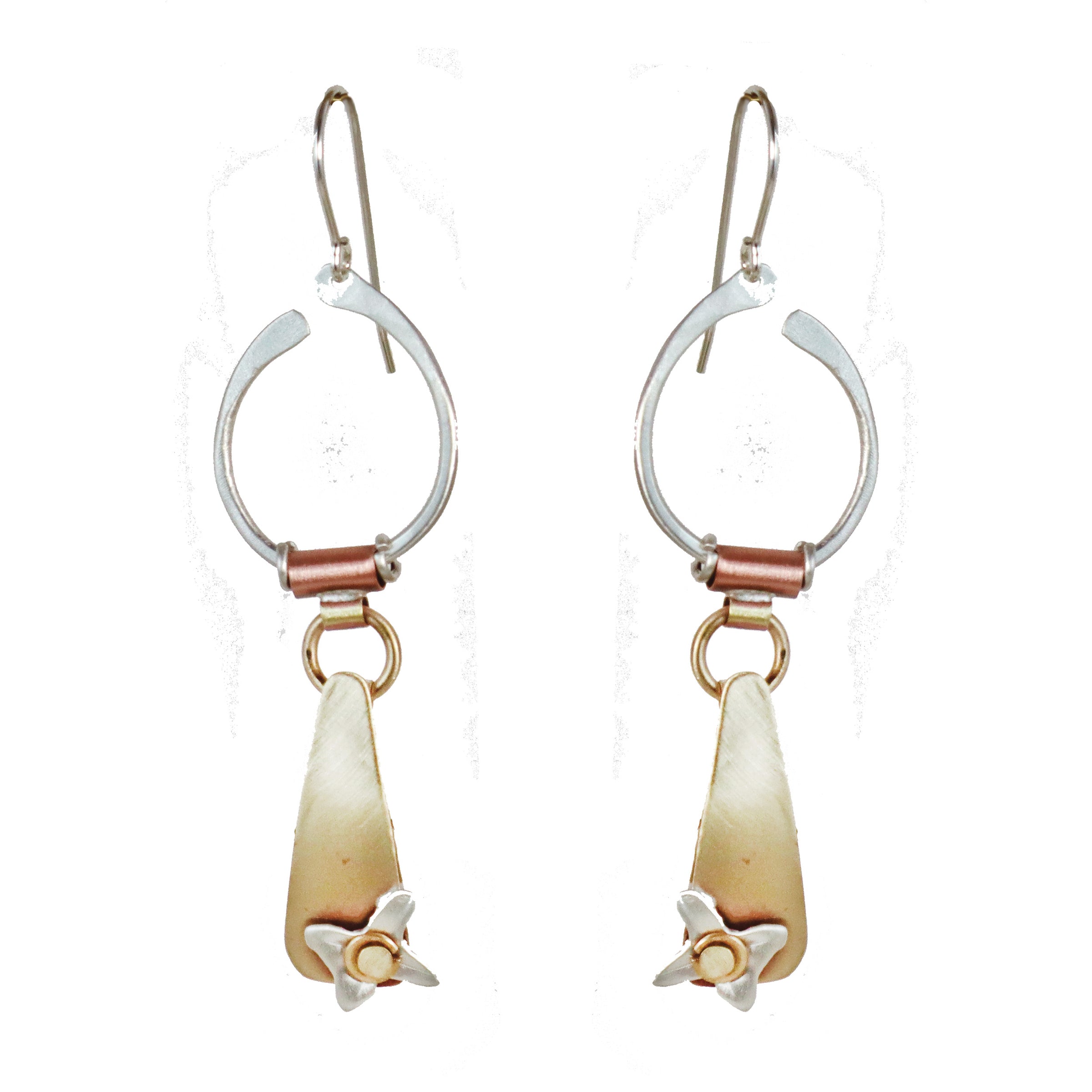 Jumping Through Loops Brass and Sterling Silver Earrings