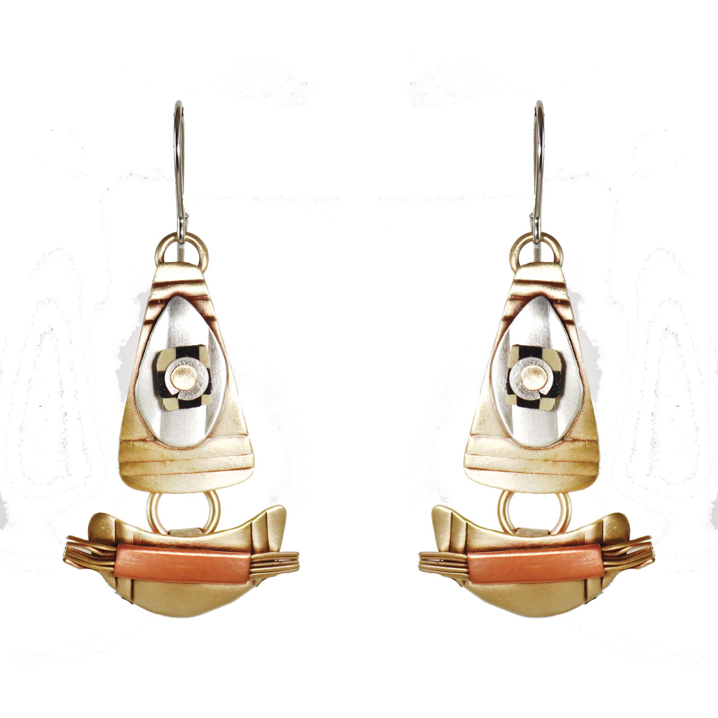 Tapestry  Brass and Sterling Silver with Polymer Clay Earrings
