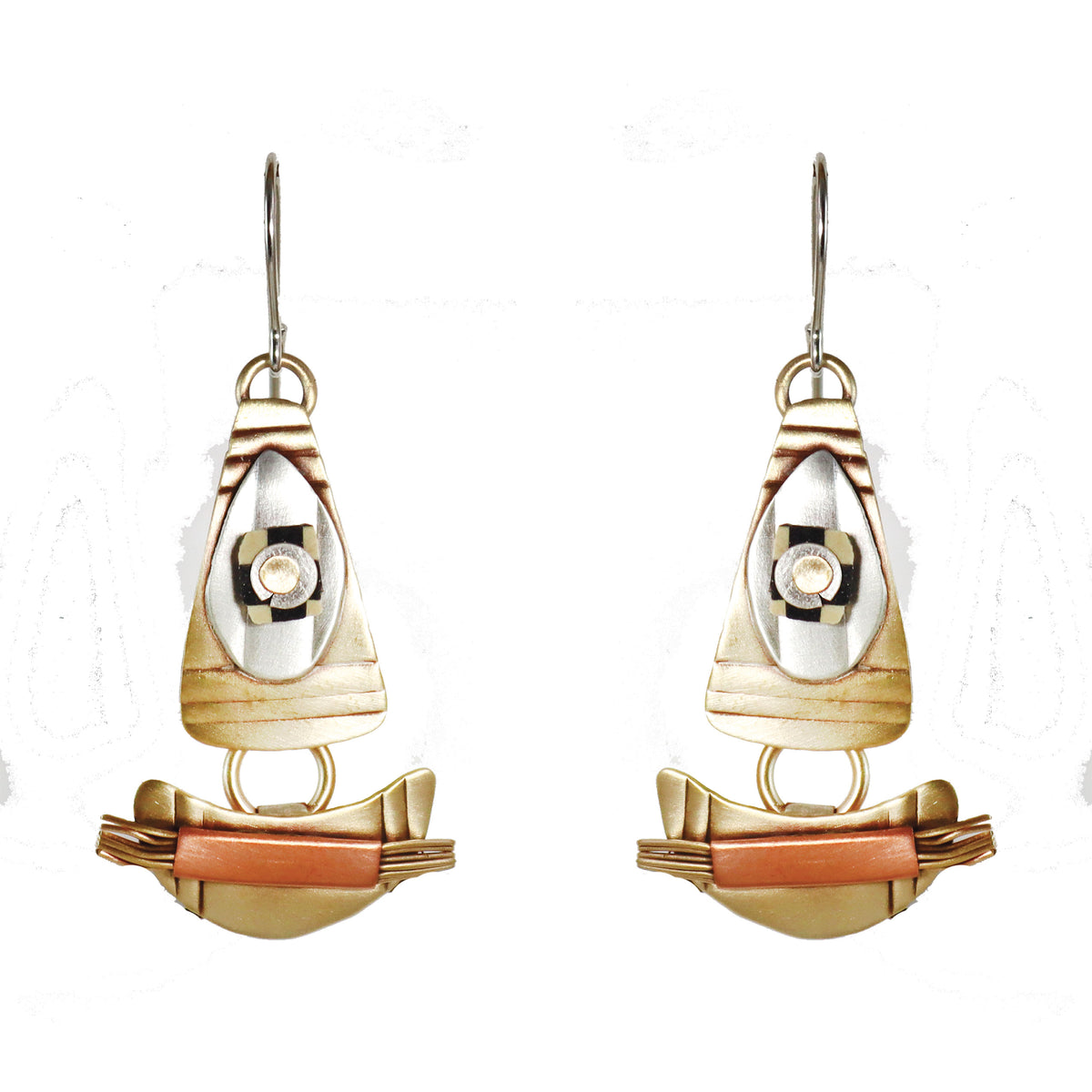Tapestry Sterling Silver, Brass ,and Polymer Earrings - Whitney Designs Ltd