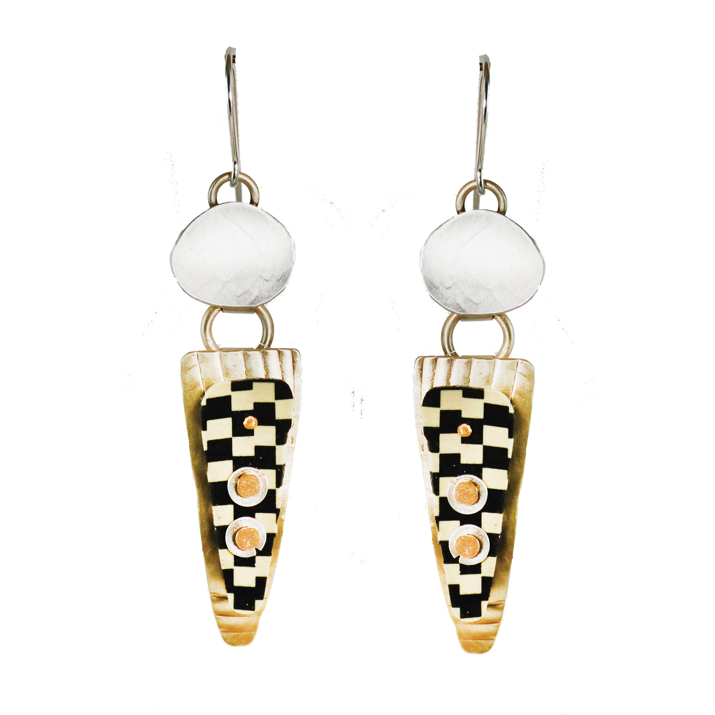 Tapestry  Brass and Sterling Silver with Polymer Clay Earrings