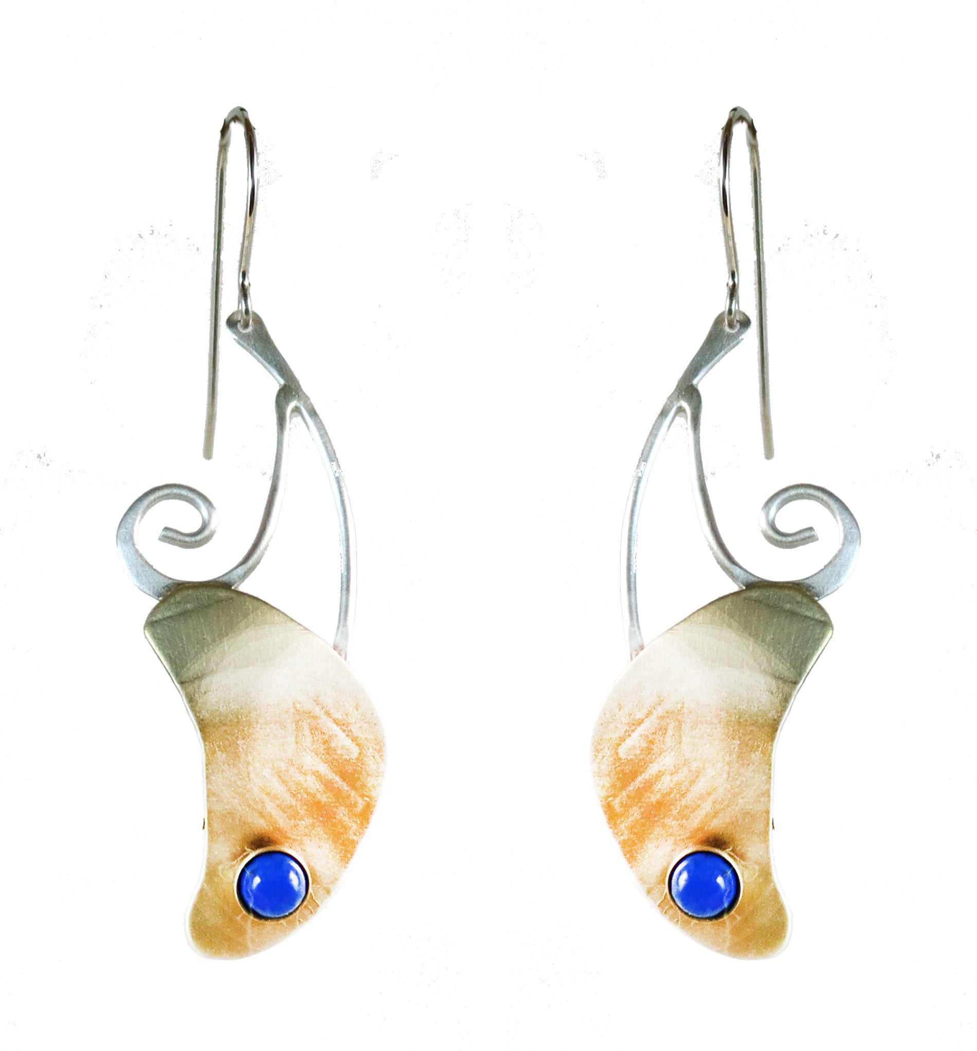 Art Nouveau  Brass and Sterling Silver and  Denim Lapis