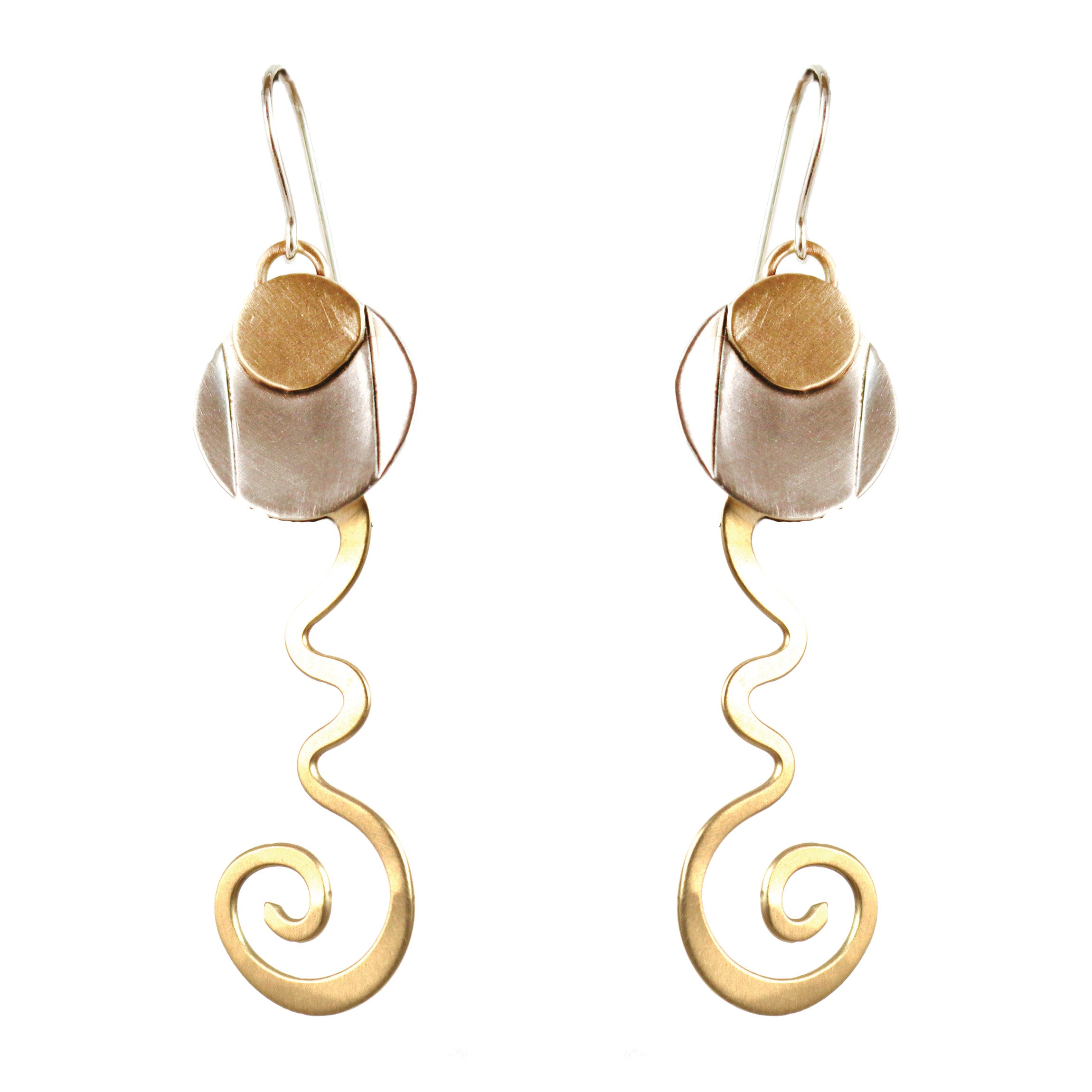 Swirls Earrings Nickel Silver and Brass with Brass  Circle