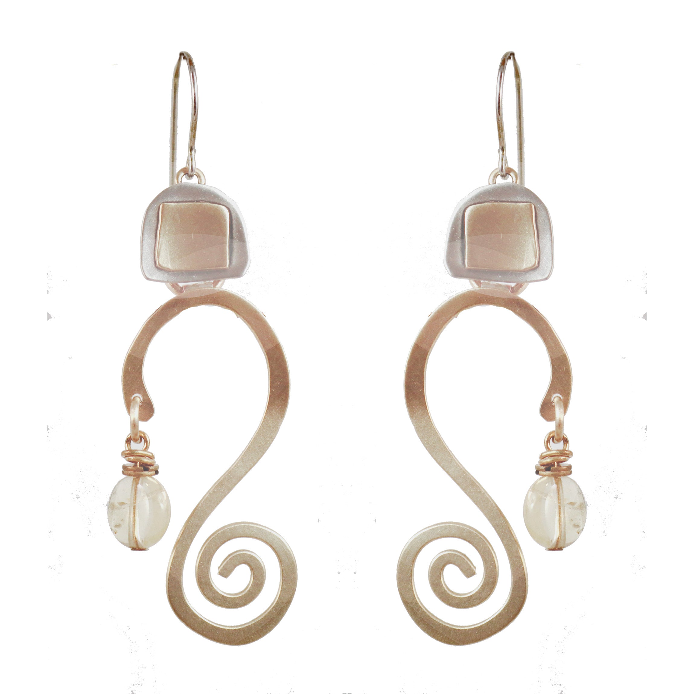 Swirls Earrings Nickel Silver and Brass with Citrine