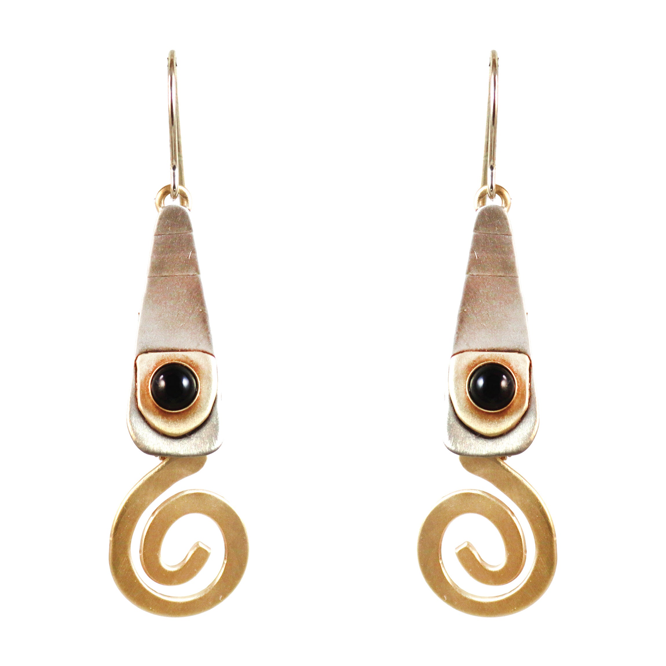 Swirls Brass Earrings with Onyx