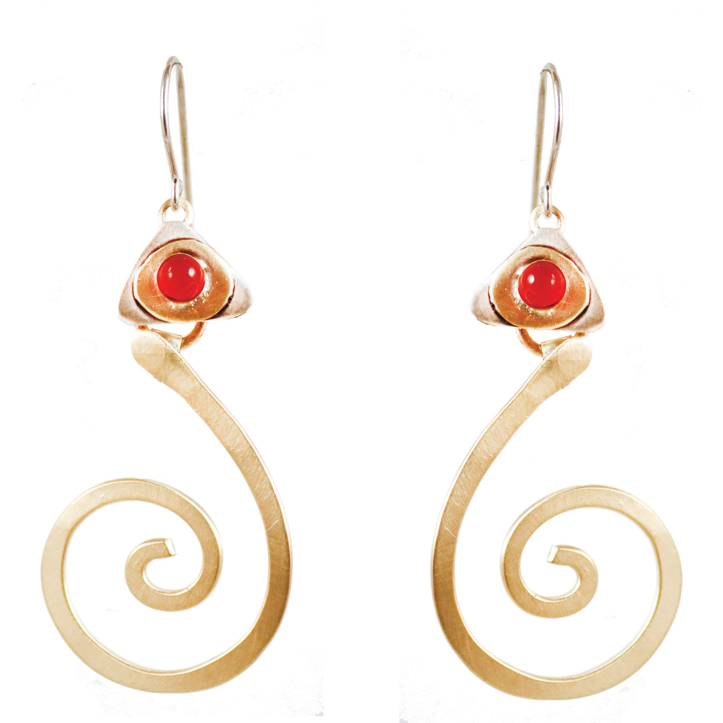 Swirls Brass Earrings with Carnelian