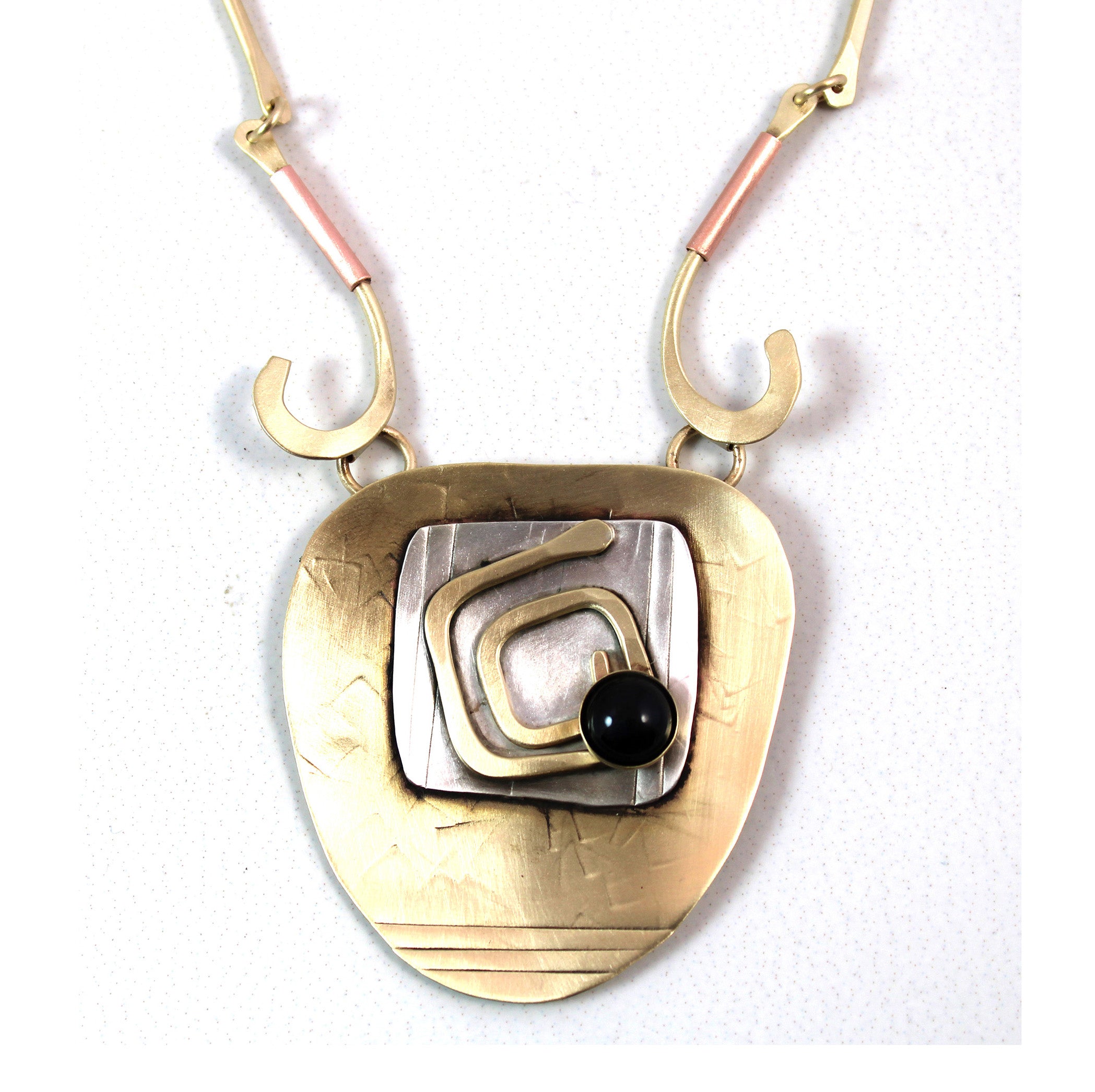 Onyx Stone Labyrinth Necklace Sterling and Brass