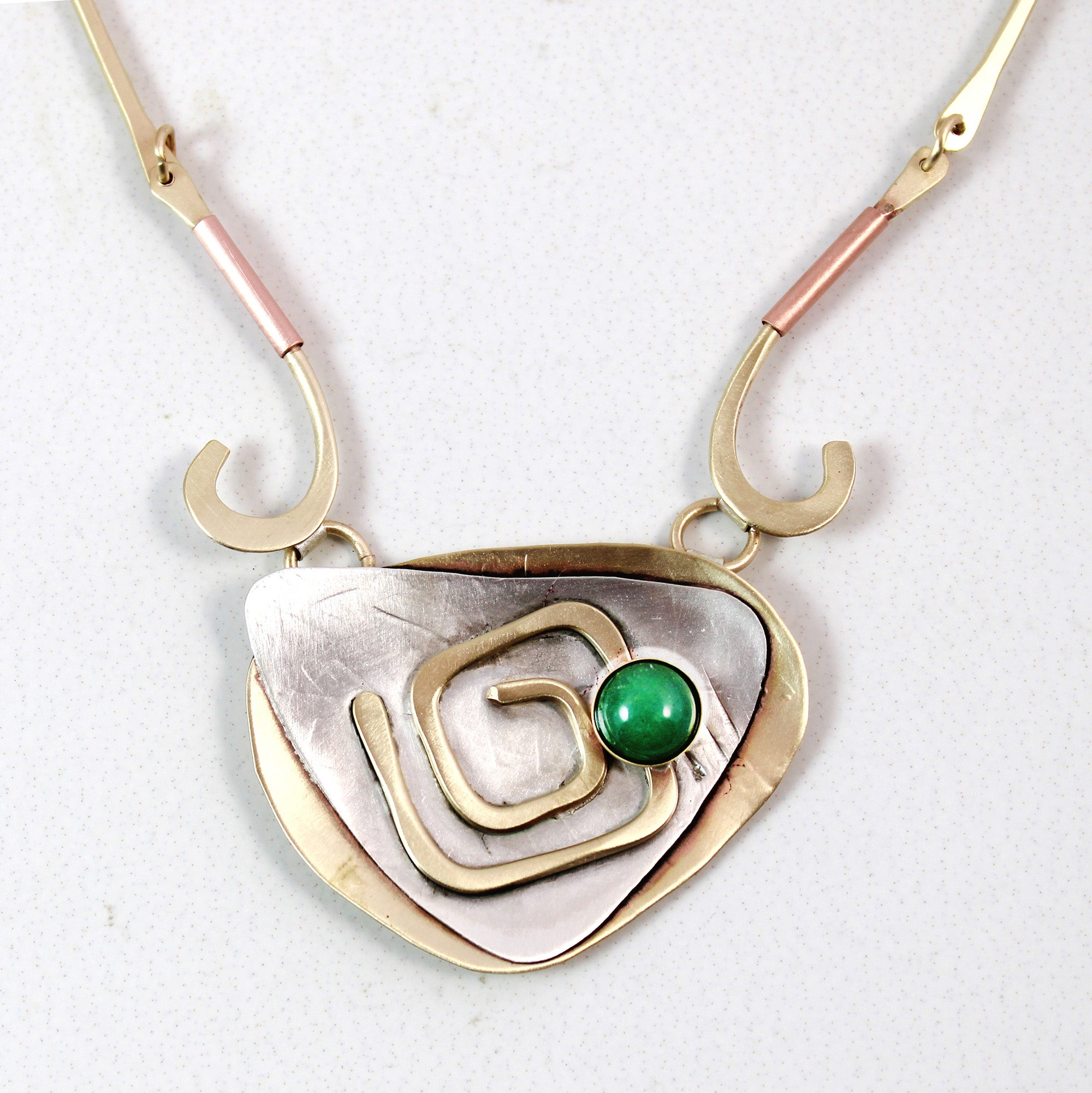 Aventurine Stone Labyrinth Necklace Sterling and Brass