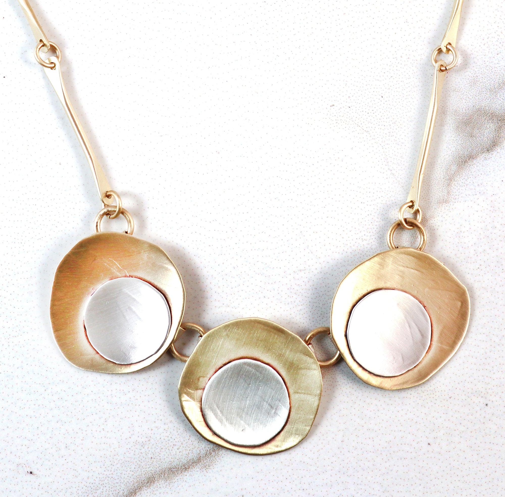 Deco  Brass and Sterling Silver Necklace