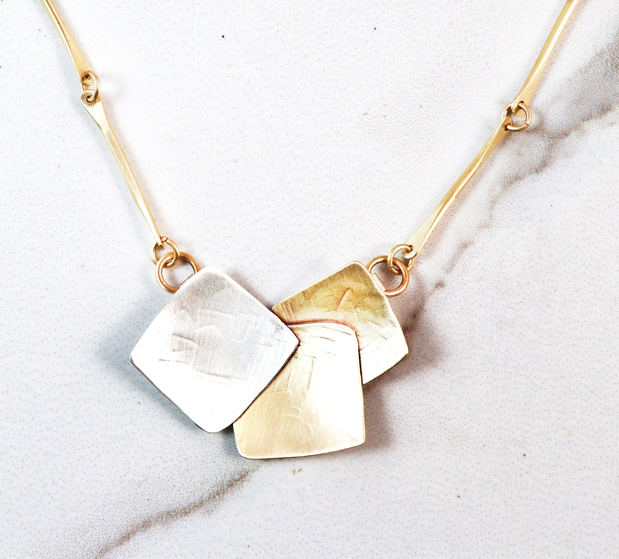Deco  Brass and Sterling Silver Necklace