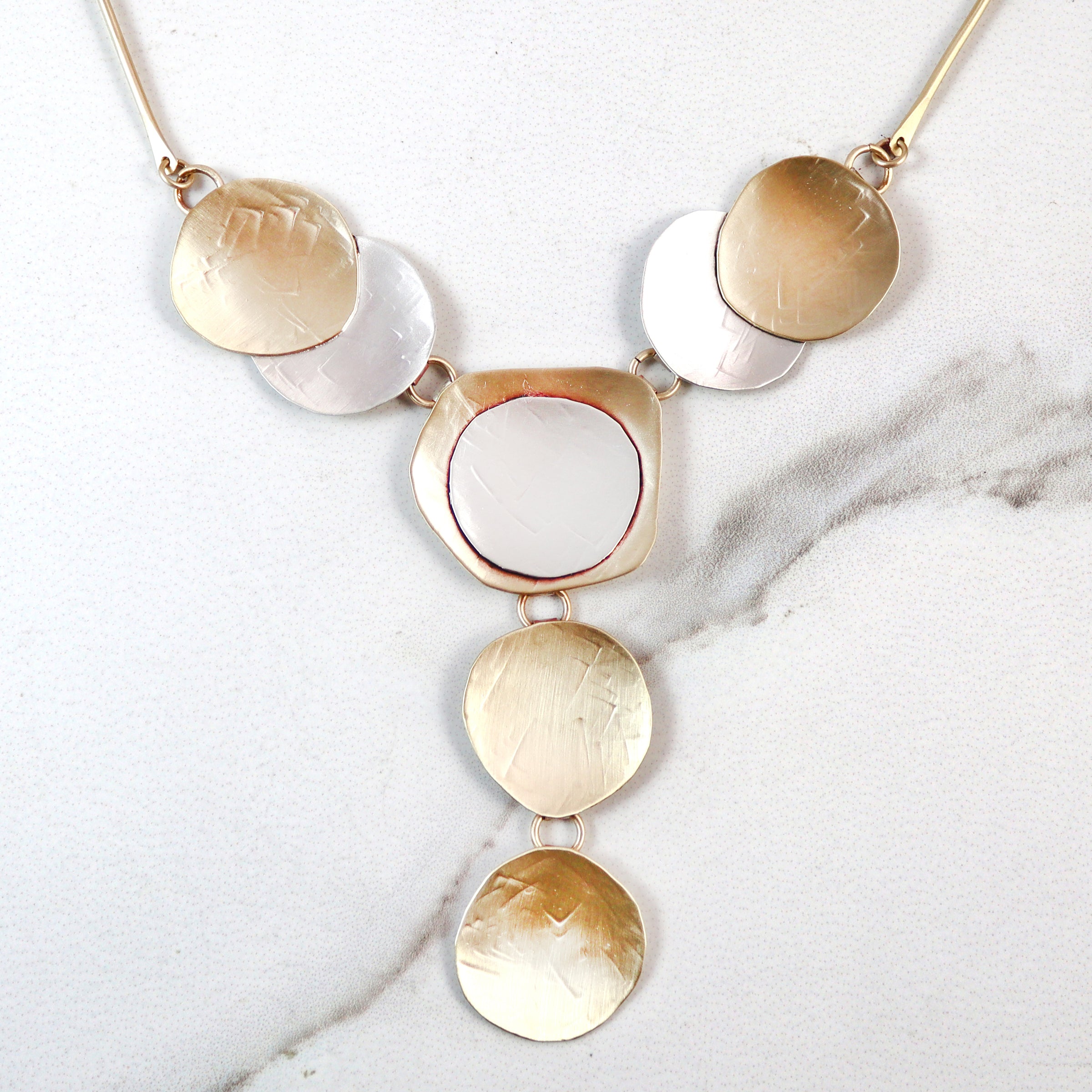 Deco  Brass and Sterling Silver Necklace