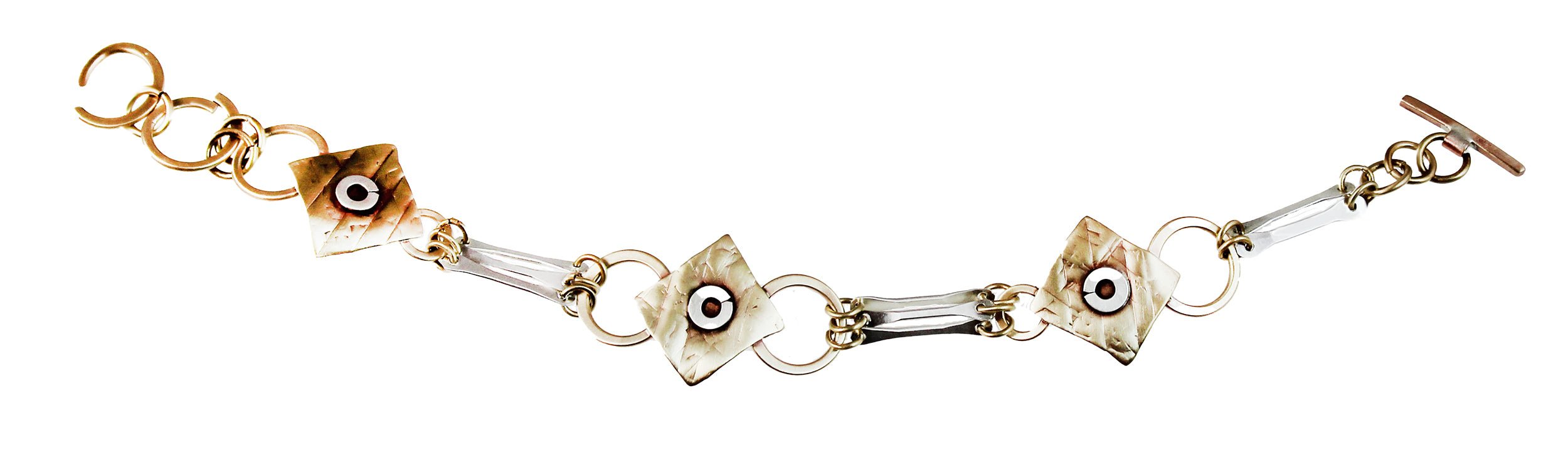 .Slinky Link Leaf Bracelet of Sterling and Brass - Whitney Designs Ltd