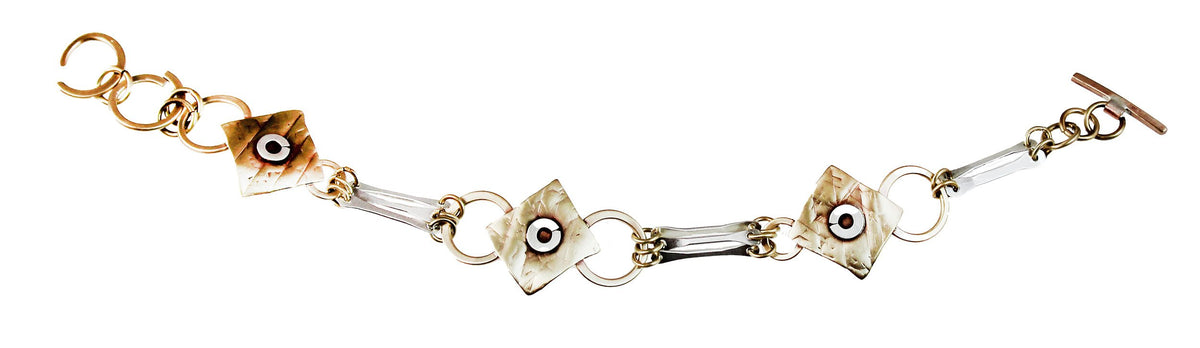 .Slinky Link Leaf Bracelet of Sterling and Brass - Whitney Designs Ltd