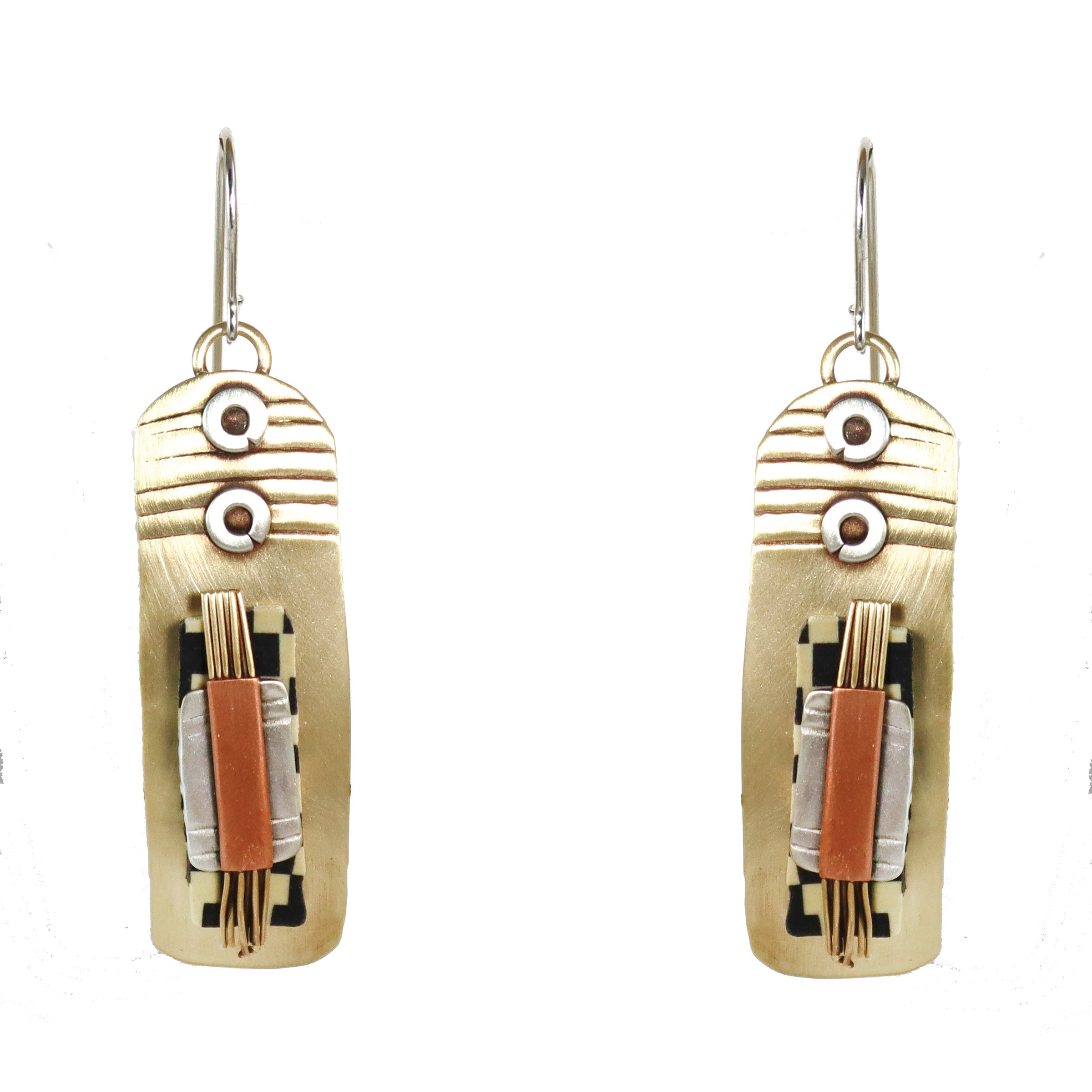 Tapestry  Brass and Sterling Silver with Polymer Clay Earrings