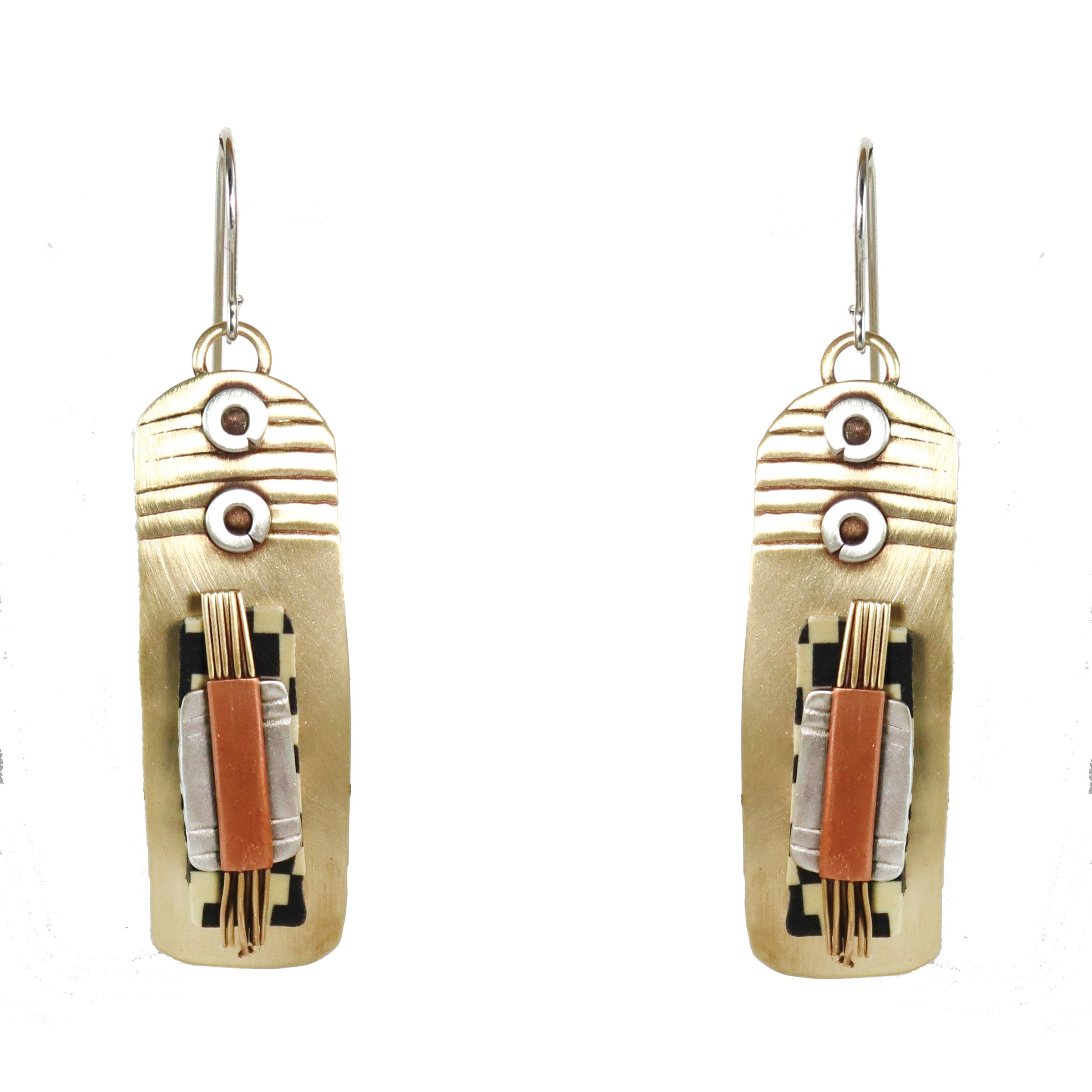 Tapestry Earrings Sterling Silver, Brass, & Polymer