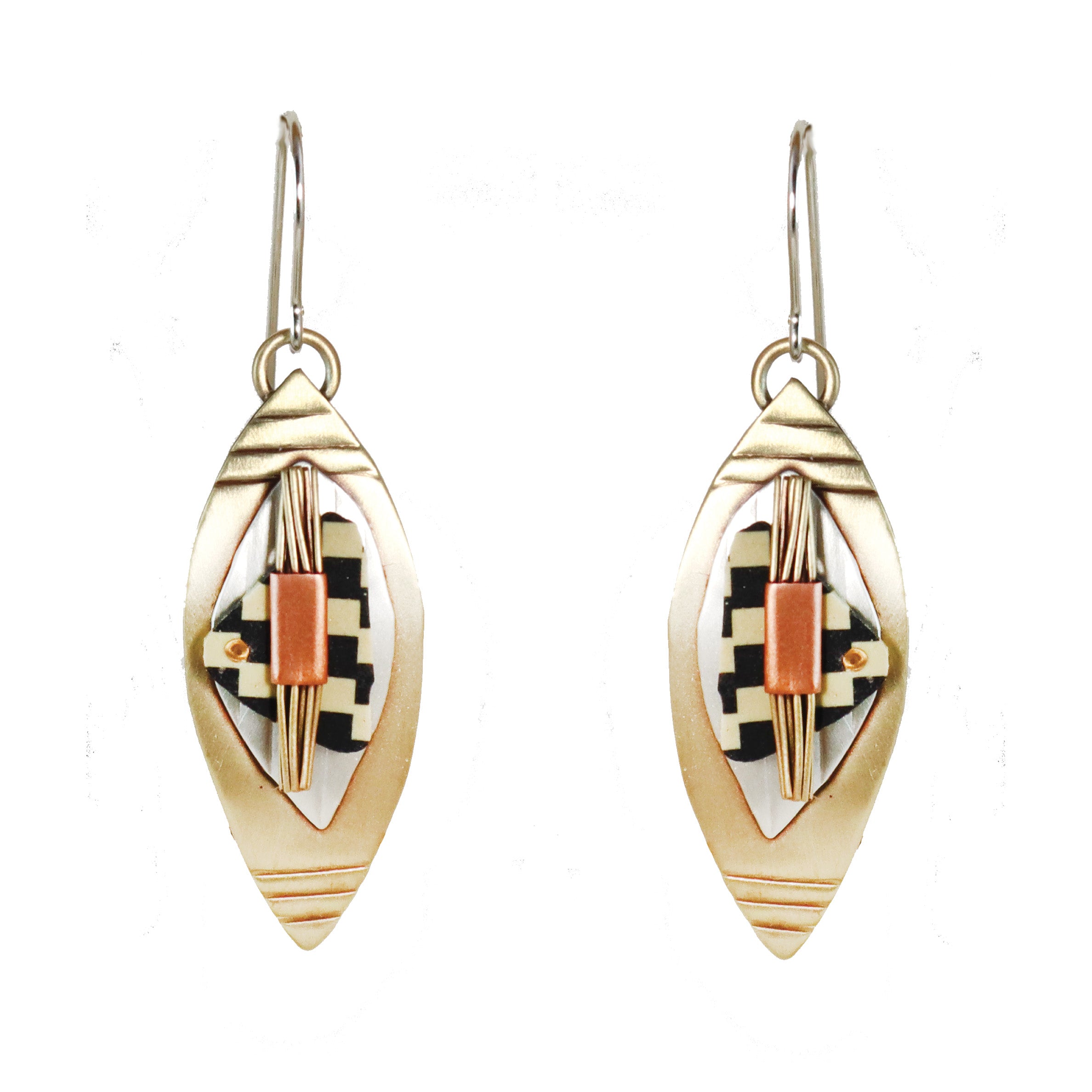 Tapestry  Brass and Sterling Silver with Polymer Clay Earrings