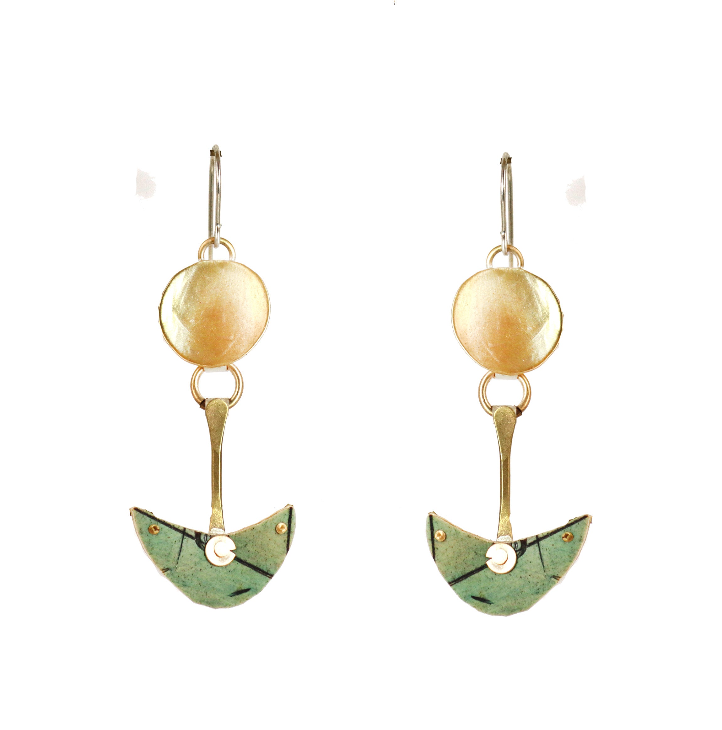 Kinetic  Brass and Sterling Silver with Polymer Clay Earrings
