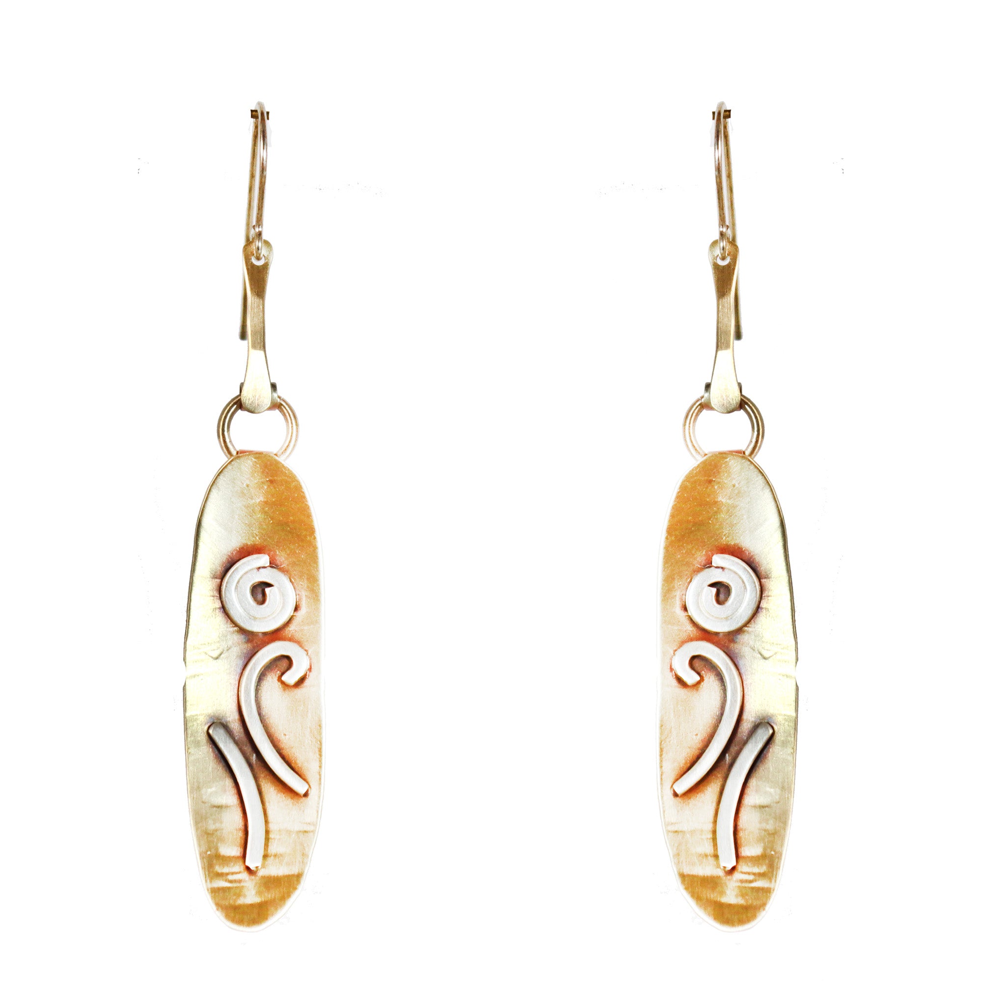 Kinetic  Abstract Landscape Brass and Sterling Silver Earrings