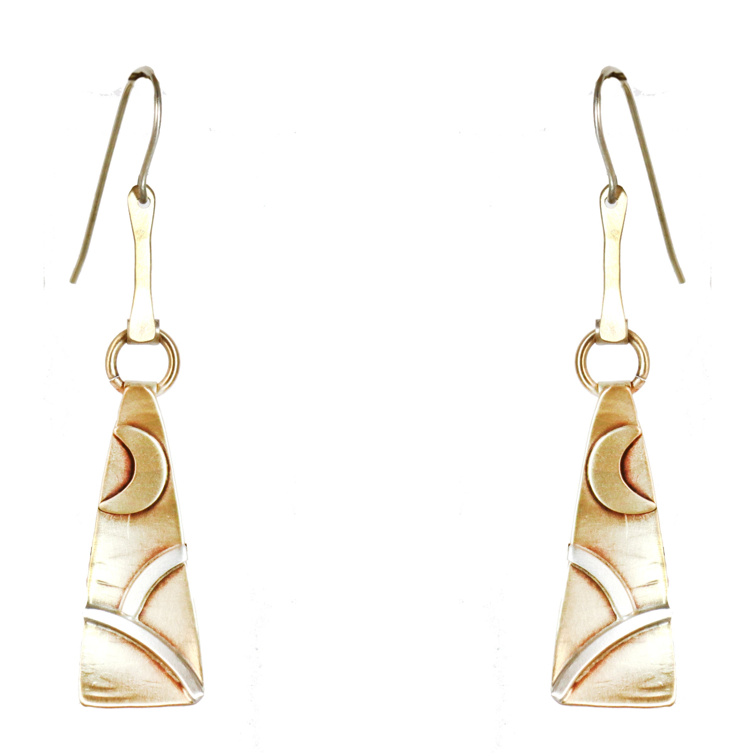 Minimalist  Abstract Landscape Brass and Sterling Silver Earrings