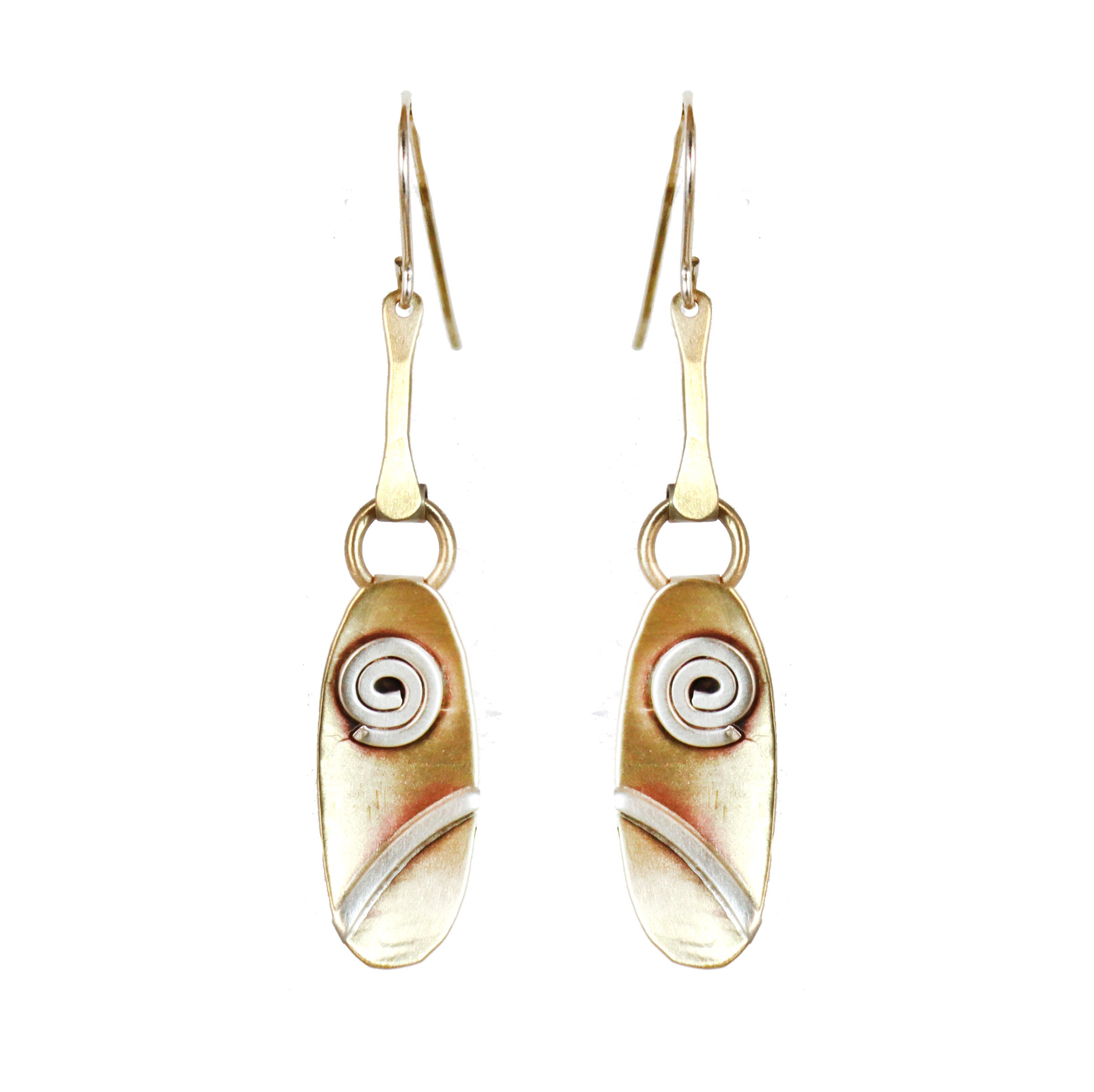 Minimalist  Abstract Landscape Brass and Sterling Silver Earrings