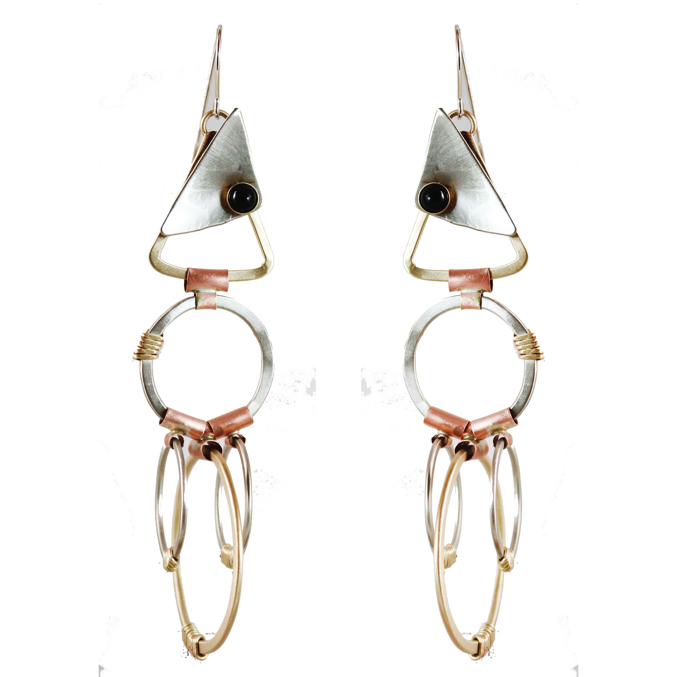 Hoopings Brass,Copper,and Nickel Silver Earrings Onyx