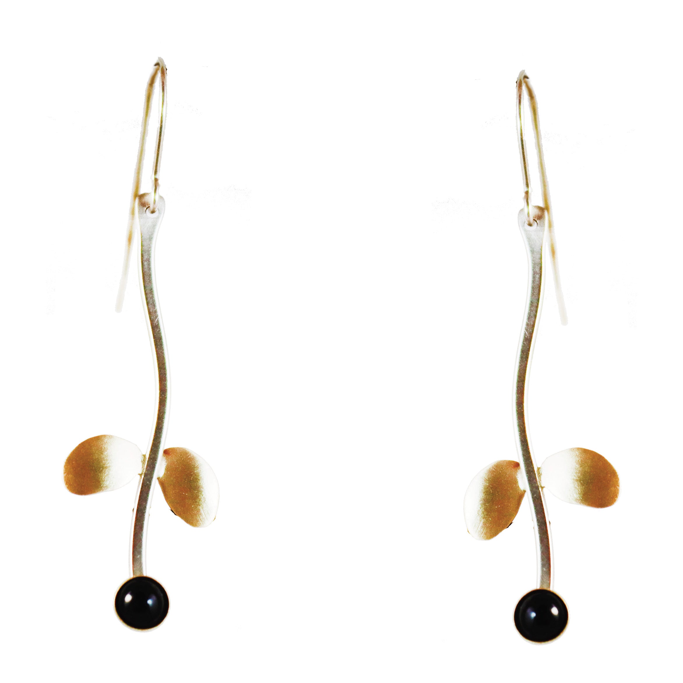 Garden Path Earrings with Nickel Silver and Brass with Onyx