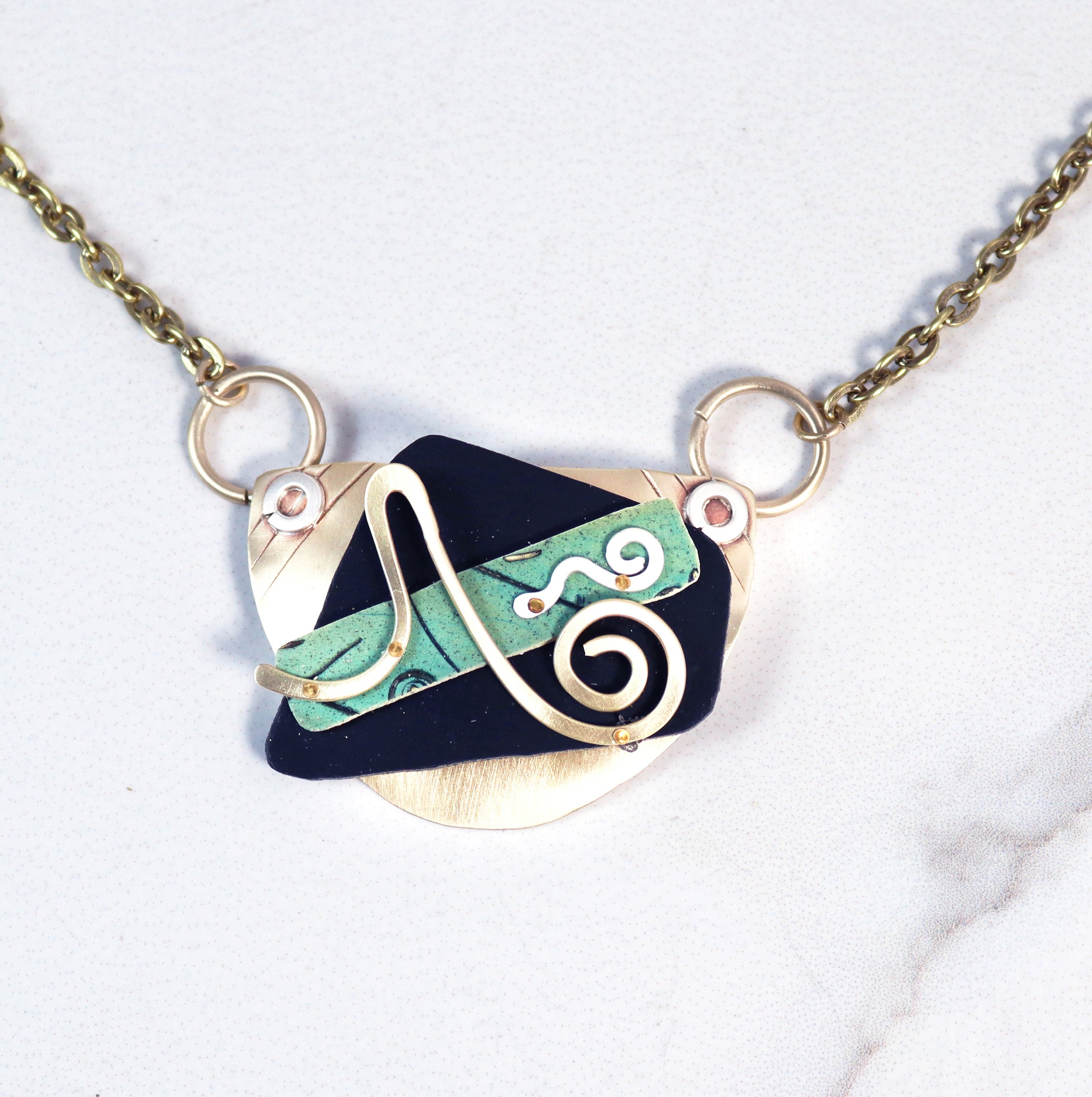 Splash of Delight  Brass and Silver Necklace