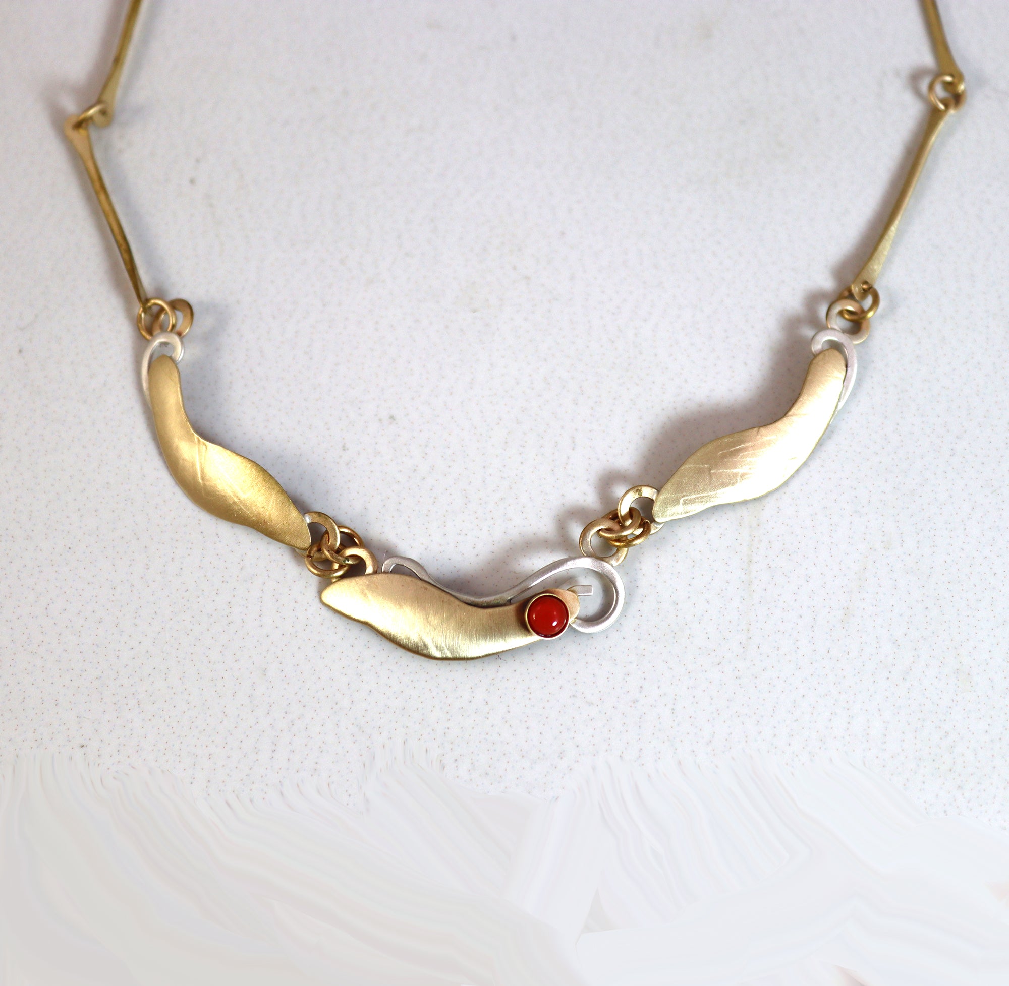 Art Nouveau  Brass and Sterling Silver and  Carnelian Necklace