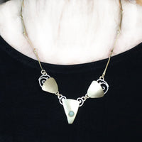 Art Nouveau  Brass and Sterling Silver and Aventurine Necklace