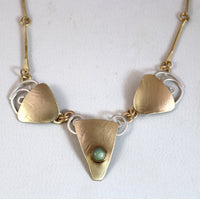 Art Nouveau  Brass and Sterling Silver and Aventurine Necklace