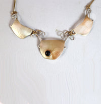 Art Nouveau  Brass and Sterling Silver and Onyx Necklace