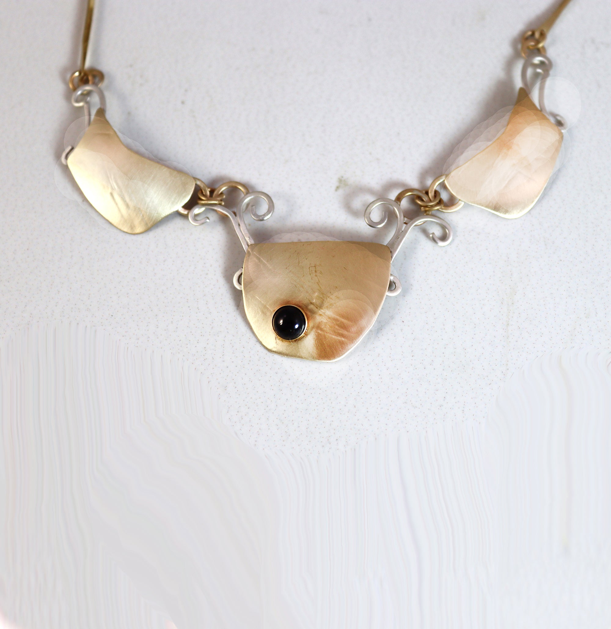 Art Nouveau  Brass and Sterling Silver and Onyx Necklace
