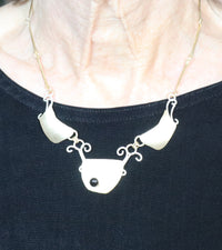 Art Nouveau  Brass and Sterling Silver and Onyx Necklace