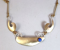 Art Nouveau  Brass and Sterling Silver and Denim Lapis Necklace